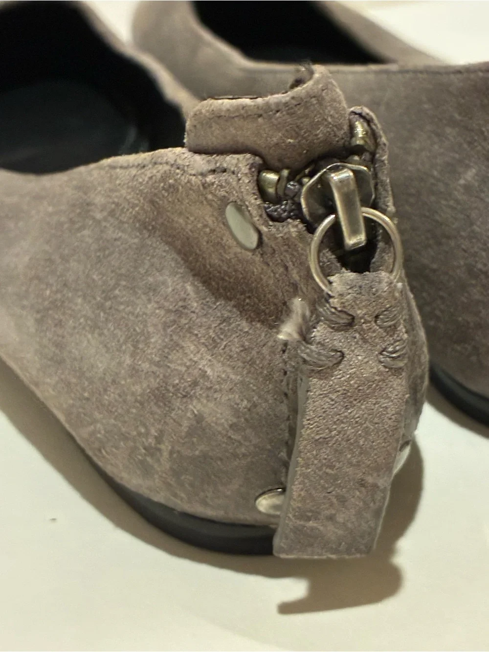 Vera Wang grey brushed suede ballet flats. Back zip. Sz 6.